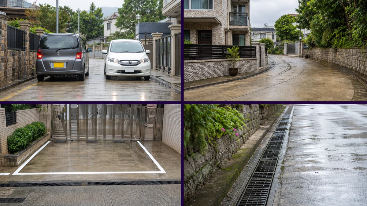 輞井圍村屋適合邊類買家?天水圍交通及生活指南 3 雨後檢查村路會車轉彎車位及排水渠的示意圖