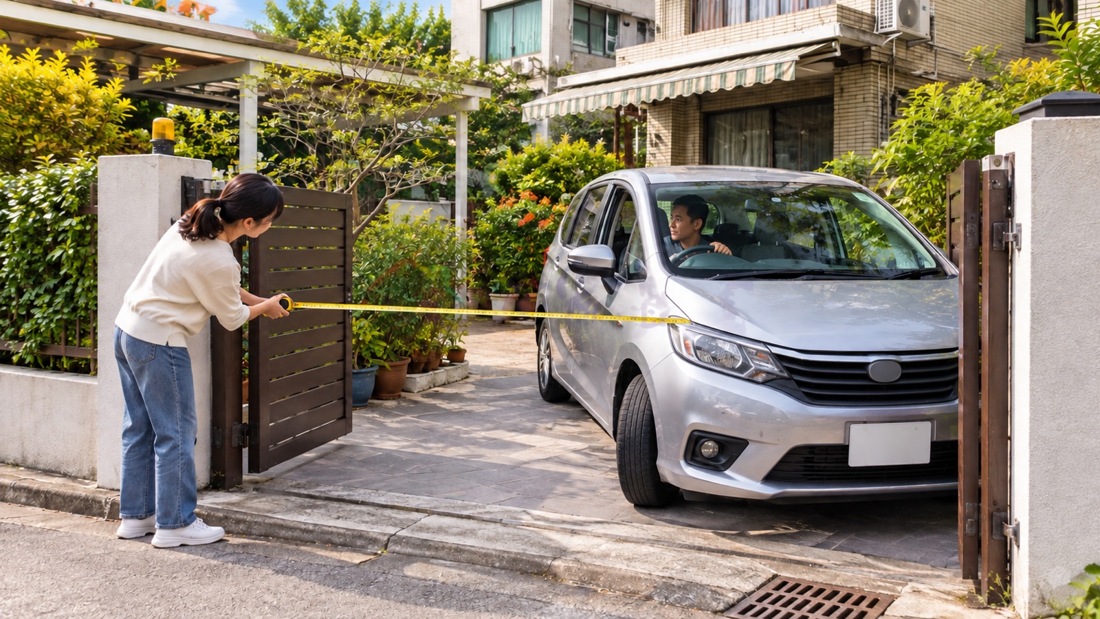 屯門村屋租盤點揀?地區、交通、車位、寵物與簽約睇樓指南 2 屯門村屋租客量度閘口並測試家庭車入閘空間示意圖