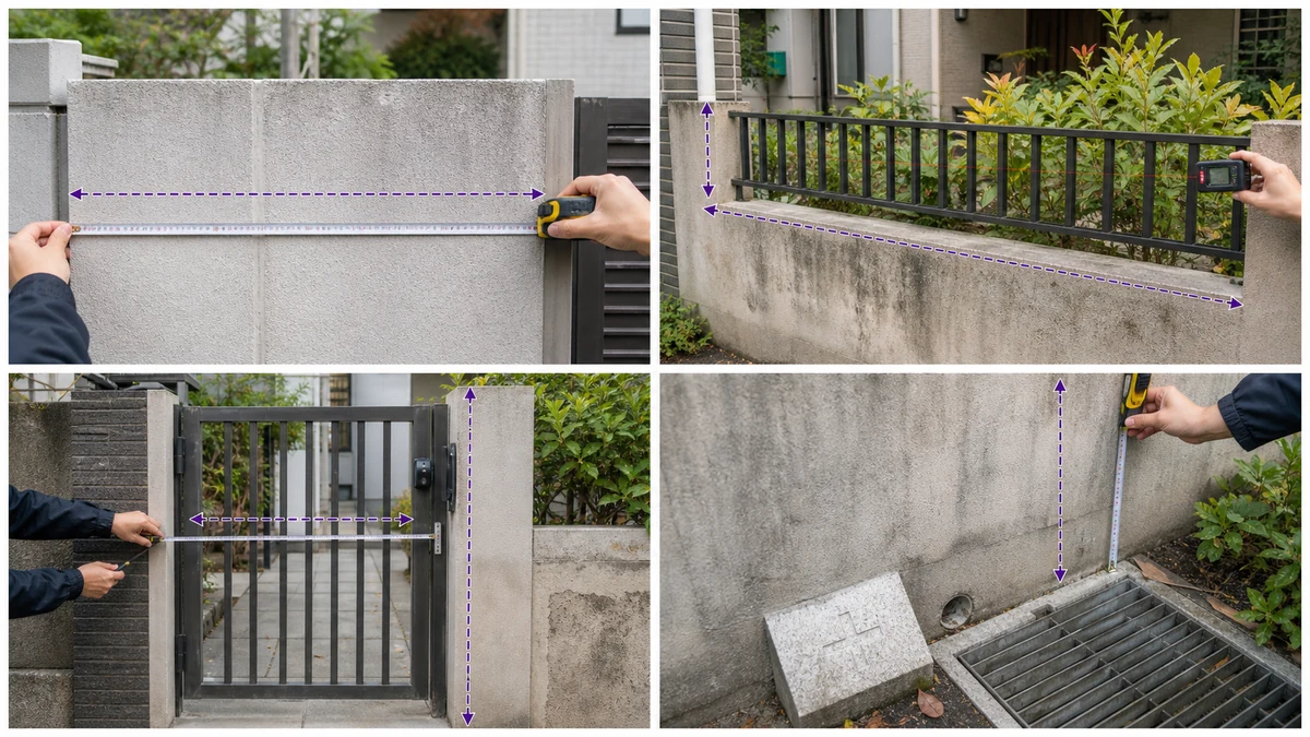 村屋圍牆高度有限制嗎?批則、僭建及睇樓查核重點 3 量度村屋實心圍牆欄杆金屬閘牆腳及渠口的查核示意圖