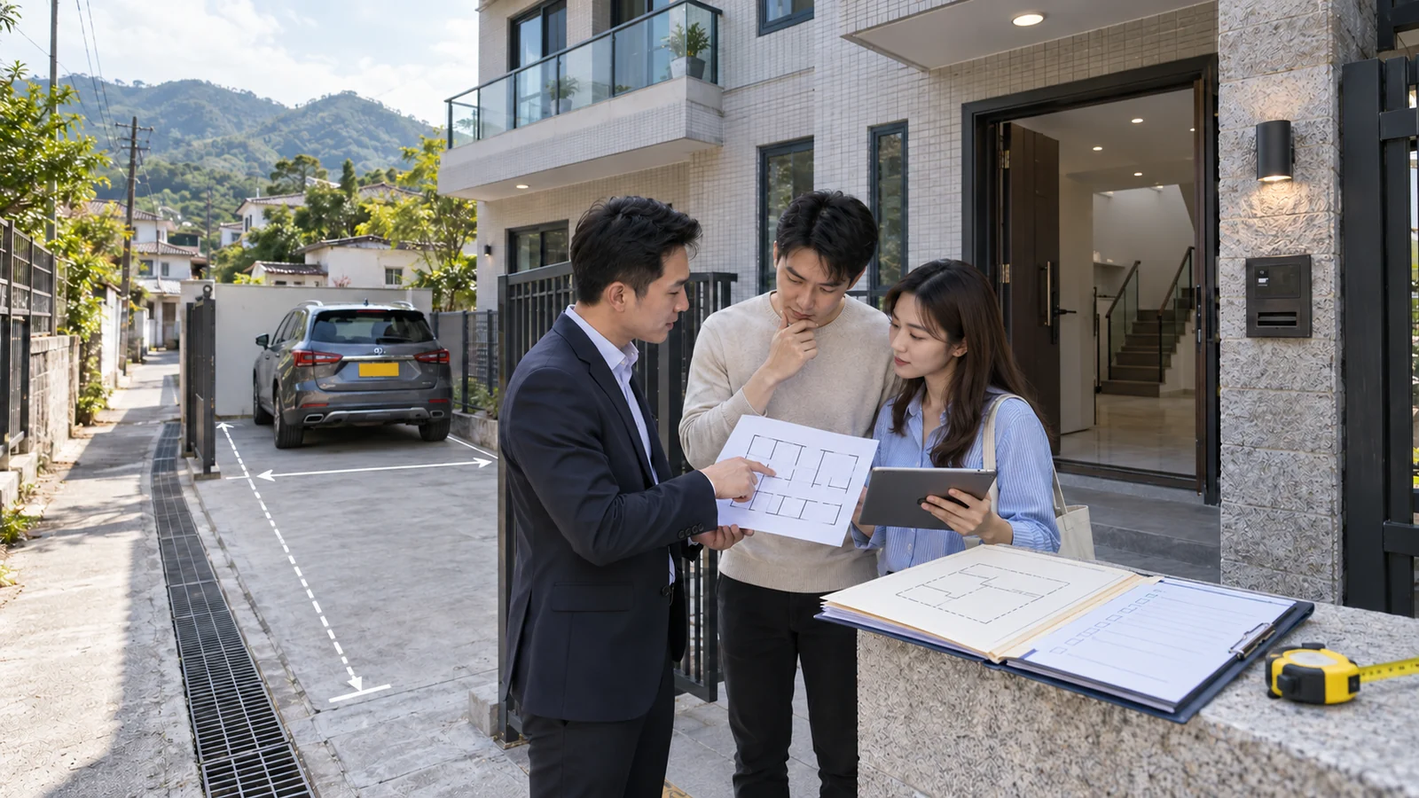 元朗村屋置業攻略|選區、樓層、價錢及睇樓重點 3 元朗村屋業權道路車位與文件核對示意圖