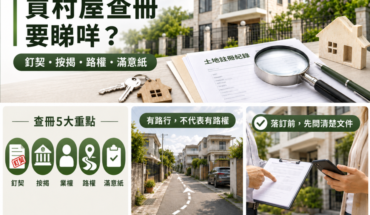 買村屋查冊要睇咩？釘契、按揭、路權、滿意紙、業權風險拆解